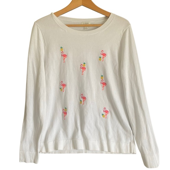 J. Crew Long Sleeve Flamingo Print Teddy Top. Size Medium - Picture 2 of 8